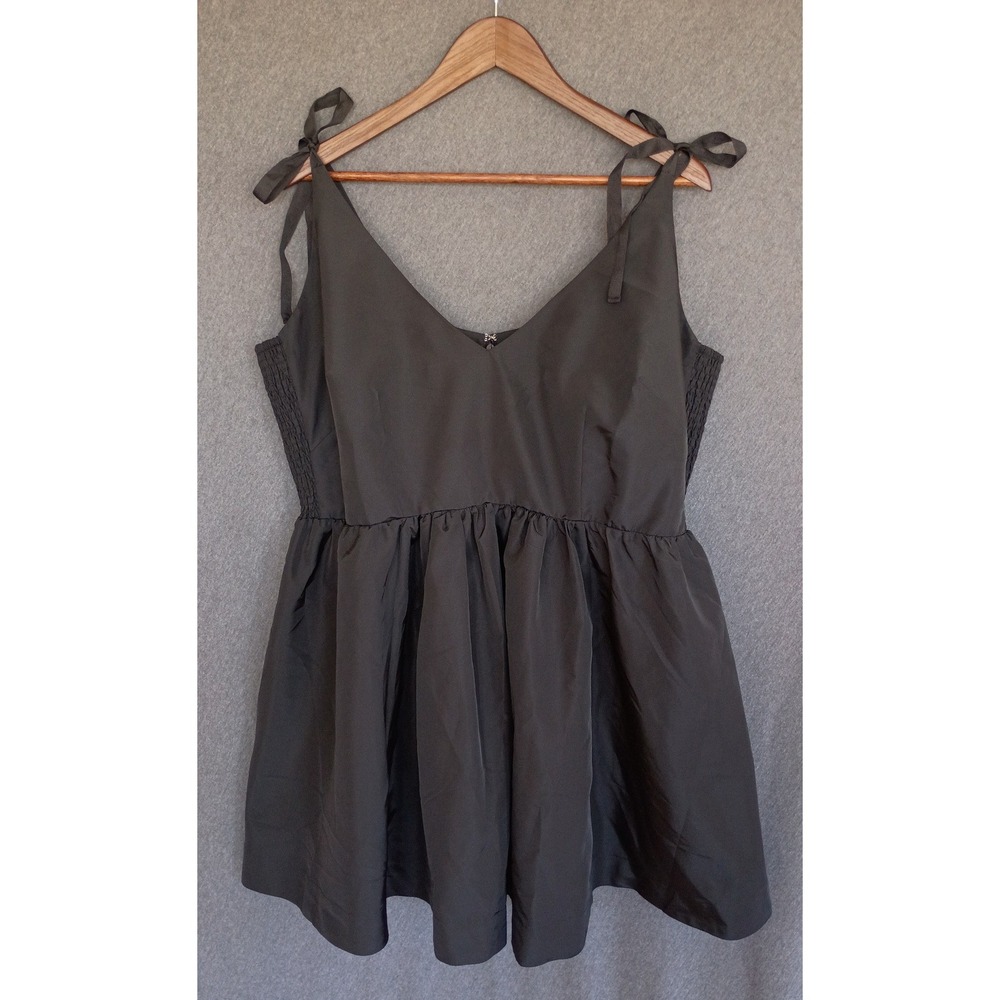 Old Navy The Occasion Black Taffeta Tie Shoulder Mini Dress 2X Coquette Pockets - Picture 2 of 11